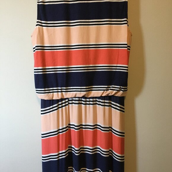 Rayon Sailor Stripe Summer Sleeveless Wrap Bubble Top Maxi Dress - Picture 6 of 16